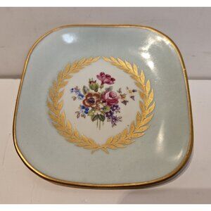 Limoges France Porcelain Hand Painted Blue and Gold Floral Trinket Dish 3-3/4"